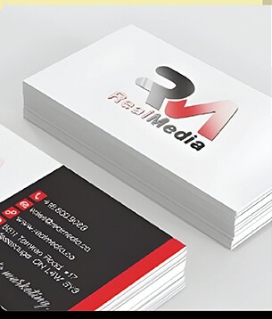 16pt suede soft velvet business cards with a Real Media logo