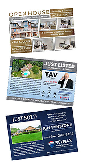 Open House, Just Listed and Just Sold real estate postcard samples