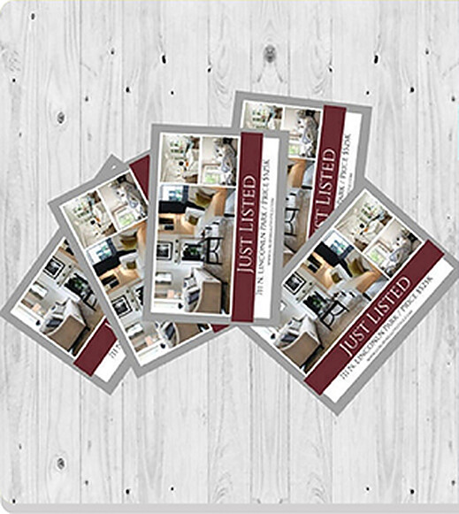 Just Listed real estate postcards printed on 12pt UV gloss stock