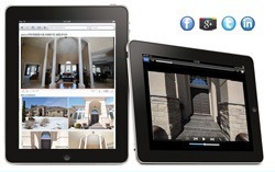 An HD real estate video tour playing on two tablets, one showing the photo gallery and one the video